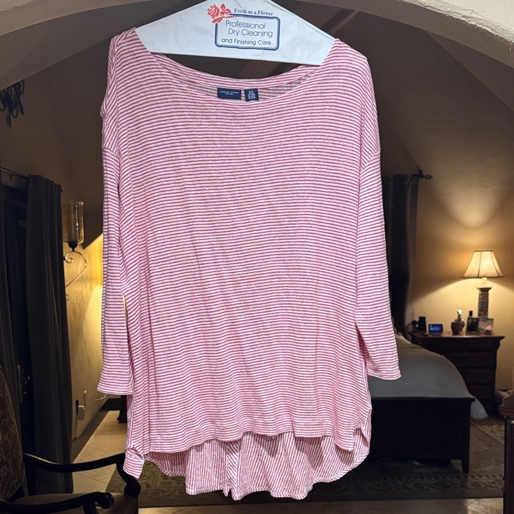 Magenta and White Striped Linen Top by Adrienne Vittadini